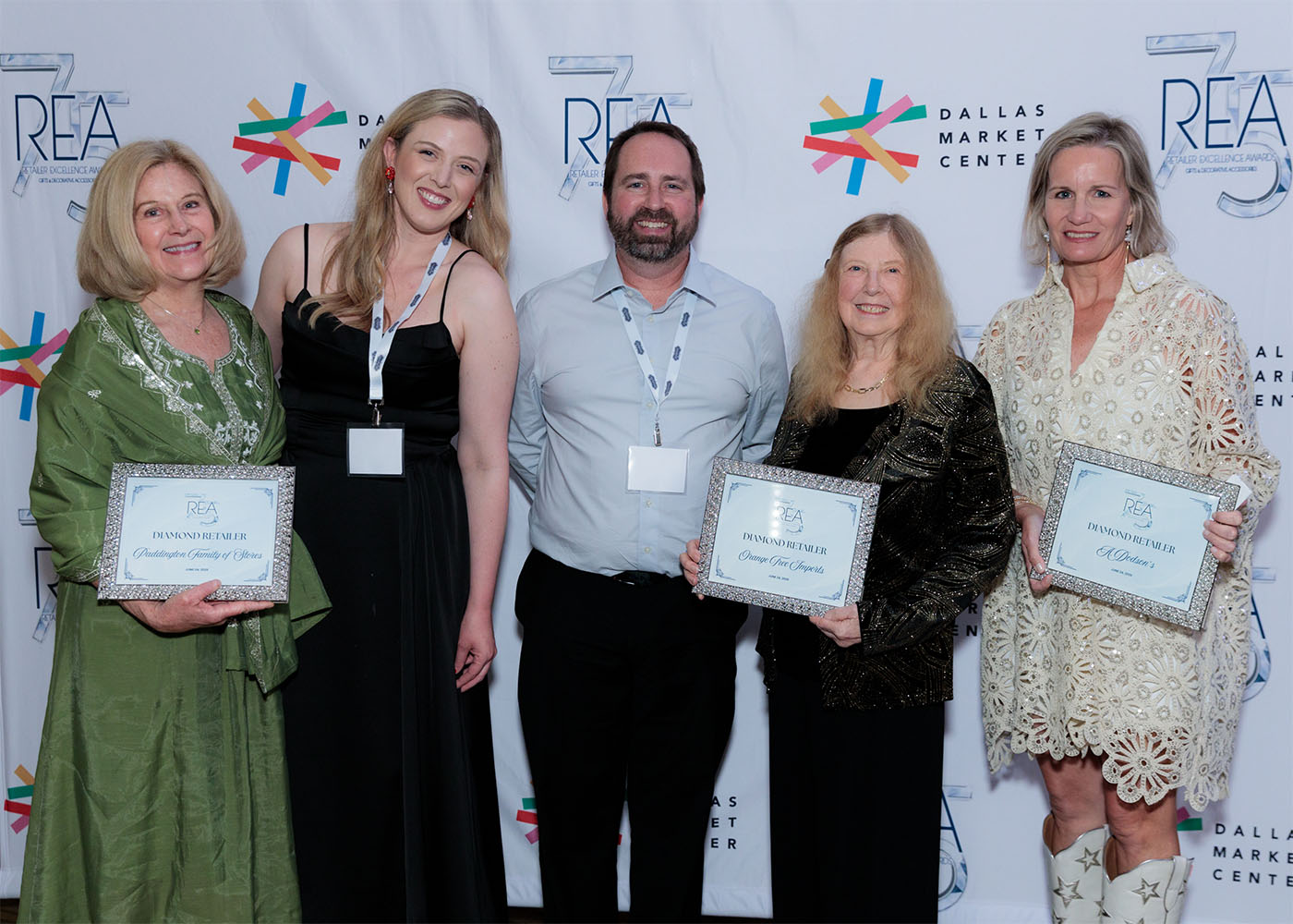 Pam Hammond, Kelly Jean Cooney and Joe Collins of Paddington Family of Stores; Carol Schroeder of Orange Tree Imports; and Alison Dodson of A. Dodson’s each accepted a Diamond Retailer award.